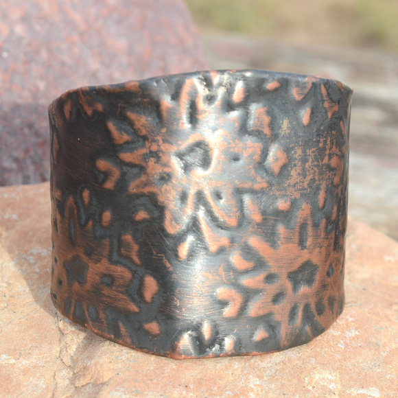 Conceptual Subculture Jewelry - Floral Wide Cuff Copper Boho Hippie Statement